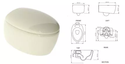 Подвесной унитаз безободковый «GSG» Touch TOWCSOSC013/TOCOPRTICR013/ACS40 пергамон глянцевый с сиденьем дюропласт с микролифтом