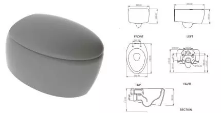 Подвесной унитаз безободковый «GSG» Touch TOWCSOSC020/TOCOPRTICR020/ACS40 серый цемент/матовый с сиденьем дюропласт с микролифтом