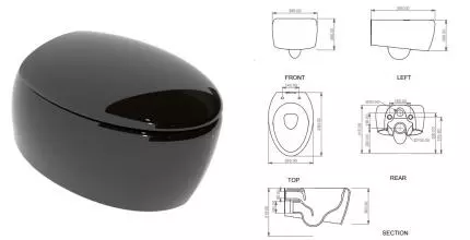 Подвесной унитаз безободковый «GSG» Touch TOWCSOSC002/TOCOPRTICR002/ACS40 чёрный глянец с сиденьем дюропласт с микролифтом