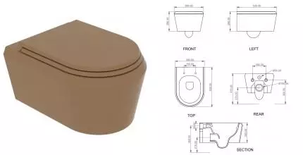 Подвесной унитаз безободковый «GSG» Cruise CRWCSO017/CRCOPRSLTICR017 каштановый/матовый с сиденьем термопласт с микролифтом