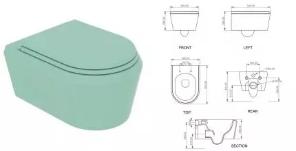 Подвесной унитаз безободковый «GSG» Cruise CRWCSO025/CRCOPRSLTICR025 морская волна/матовый с сиденьем термопласт с микролифтом