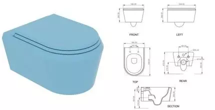 Подвесной унитаз безободковый «GSG» Cruise CRWCSO022/CRCOPRSLTICR022 небесно-голубой/глянец с сиденьем термопласт с микролифтом Подвесной унитаз безободковый «GSG» Cruise CRWCSO022/CRCOPRSLTICR022 небесно-голубой/глянец с сиденьем термопласт с микролифтом