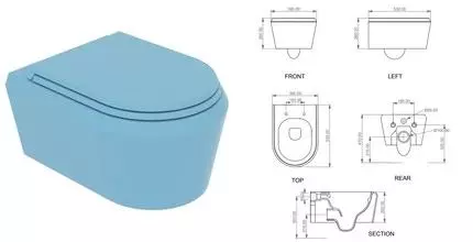Подвесной унитаз безободковый «GSG» Cruise CRWCSO023/CRCOPRSLTICR023 небесно-голубой/матовый с сиденьем термопласт с микролифтом