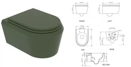 Подвесной унитаз безободковый «GSG» Cruise CRWCSO026/CRCOPRSLTICR026 оливковый/матовый с сиденьем термопласт с микролифтом