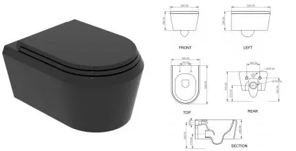 Подвесной унитаз безободковый «GSG» Cruise CRWCSO002/CRCOPRSLTICR002 чёрный/глянец с сиденьем термопласт с микролифтом