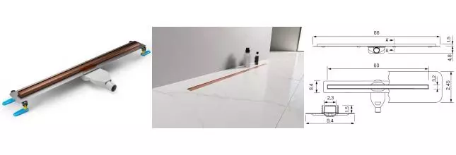 Душевой лоток «New Trendy» Visio Slim 60 см. OL-0096 боковой выпуск брашированная медь Душевой лоток «New Trendy» Visio Slim 60 см. OL-0096 боковой выпуск брашированная медь