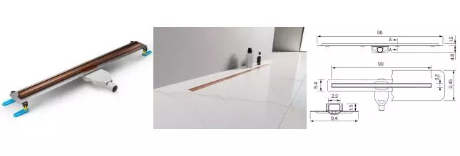 Душевой лоток «New Trendy» Visio Slim 90 см. OL-0099 боковой выпуск брашированная медь Душевой лоток «New Trendy» Visio Slim 90 см. OL-0099 боковой выпуск брашированная медь