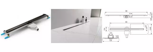 Душевой лоток «New Trendy» Visio Slim 60 см. OL-0091 боковой выпуск оружейная сталь Душевой лоток «New Trendy» Visio Slim 60 см. OL-0091 боковой выпуск оружейная сталь