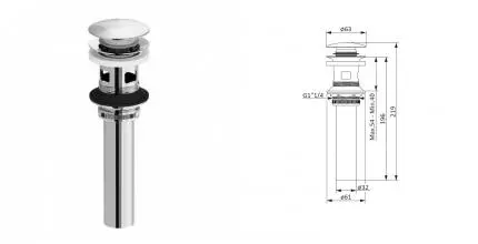 Донный клапан для раковины «Damixa» Option 210610000 с механизмом Клик-Клак хром