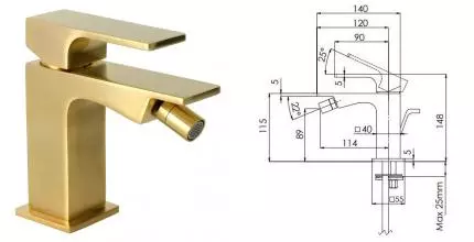 Смеситель для биде «Remer» Absolute AU20BG с донным клапаном брашированное золото