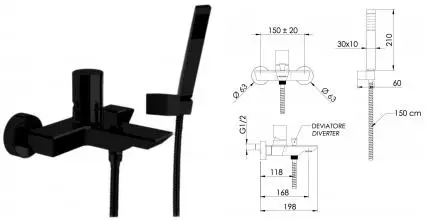 Смеситель для ванны «Remer» Edge EG502NO чёрный матовый