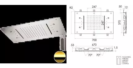 душ потолочный RR357 RR7040 N2CW DO 400*700 3реж., 7цветов, 12V, шт 357RR7040N2CWDO · Remer, 357RR7040N2CWDO