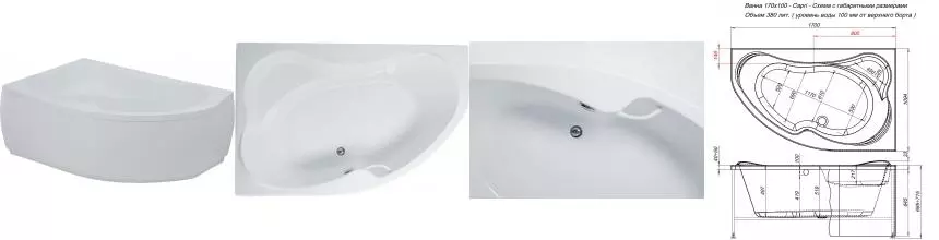 Ванна акриловая «Aquanet» Capri 170/110 с экраном с каркасом без сифона с ручками белая левая Ванна акриловая «Aquanet» Capri 170/110 с экраном с каркасом без сифона с ручками белая левая