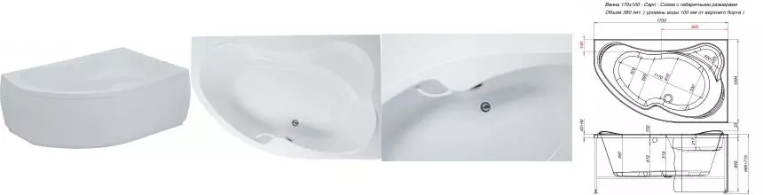 Ванна акриловая «Aquanet» Capri 170/110 с экраном с каркасом без сифона с ручками белая правая Ванна акриловая «Aquanet» Capri 170/110 с экраном с каркасом без сифона с ручками белая правая
