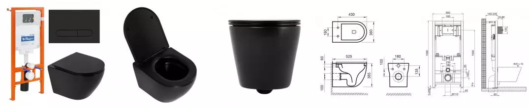 Комплект инсталляция с унитазом, крышкой и кнопкой смыва «Belbagno» Colorato BB062CHR-MB/BB062SC-MB/BB002-80/BB007-PR-NERO.M безободковый черный Комплект инсталляция с унитазом, крышкой и кнопкой смыва «Belbagno» Colorato BB062CHR-MB/BB062SC-MB/BB002-80/BB007-PR-NERO.M безободковый черный