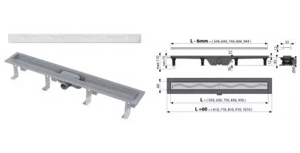 Душевой лоток «AlcaPlast» AG100101950 боковой выпуск хром Душевой лоток «AlcaPlast» AG100101950 боковой выпуск хром