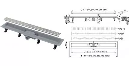 Душевой лоток «AlcaPlast»  AG100201850 боковой выпуск хром 