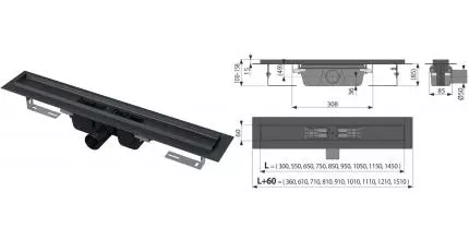 Душевой лоток «AlcaPlast» APZ1Black-550 APZ1BLACK550 боковой выпуск чёрный без решетки 