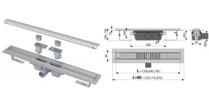 Душевой лоток «AlcaPlast» APZ1SmartLine550 боковой выпуск хром Душевой лоток «AlcaPlast» APZ1SmartLine550 боковой выпуск хром