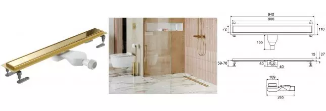 Душевой лоток «Excellent» Stilio 90 см INEX.1515.900.R.GL боковой выпуск золото Душевой лоток «Excellent» Stilio 90 см INEX.1515.900.R.GL боковой выпуск золото