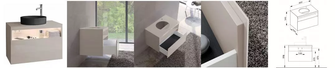 Тумба с раковиной «Keuco» Stageline 80 с подсветкой со столешницей (Stageline 40/40 чёрная) подвесная кашемир левая Тумба с раковиной «Keuco» Stageline 80 с подсветкой со столешницей (Stageline 40/40 чёрная) подвесная кашемир левая