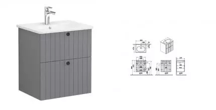 Тумба с раковиной «Vitra» Root Groove 60 (60/47) подвесная матовый серый Тумба с раковиной «Vitra» Root Groove 60 (60/47) подвесная матовый серый