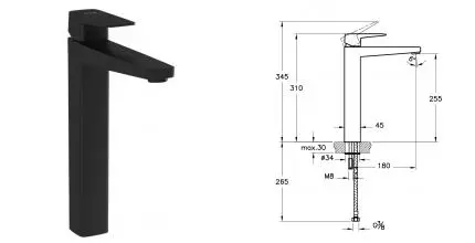 Смеситель для раковины «Vitra» Root Square A4273336EXP чёрный матовый