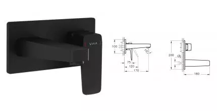 Внешняя часть смесителя «Vitra» Root Square A4273836EXP чёрная матовая Внешняя часть смесителя «Vitra» Root Square A4273836EXP чёрная матовая