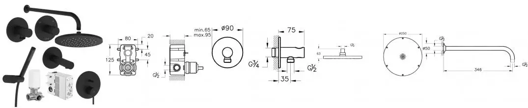 Душевая система «Vitra» Origin A49284EXP чёрная матовая