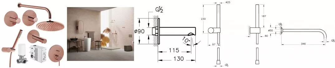 Душевая система «Vitra» Origin A49285EXP медь