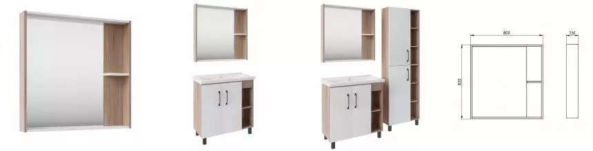 Зеркало «ASB-Woodline» Адель 80 без света белое/дуб сонома Зеркало «ASB-Woodline» Адель 80 без света белое/дуб сонома