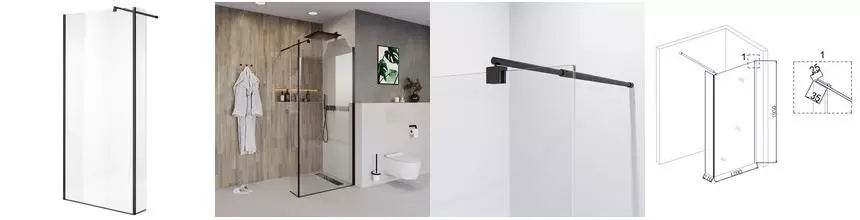 Душевая перегородка «Niagara» NG-684-12 BLACK 120/195 прозрачная/чёрная без поддона универсальная Душевая перегородка «Niagara» NG-684-12 BLACK 120/195 прозрачная/чёрная без поддона универсальная