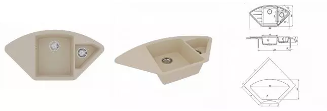 Мойка для кухни угловая «Lemark» Irkana 980 98/50 искусственный камень бежевая Мойка для кухни угловая «Lemark» Irkana 980 98/50 искусственный камень бежевая