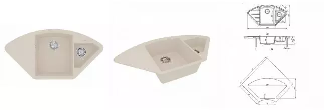 Мойка для кухни угловая «Lemark» Irkana 980 98/50 искусственный камень шампань Мойка для кухни угловая «Lemark» Irkana 980 98/50 искусственный камень шампань
