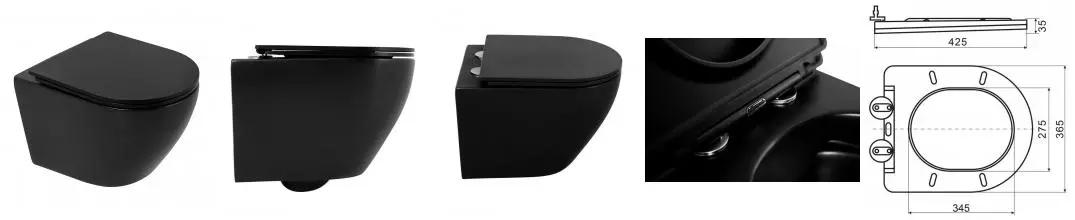 Подвесной унитаз безободковый «Belbagno» Colorato BB062CHR-MB/BB062SC-MB черный матовый с сиденьем дюропласт с микролифтом чёрное