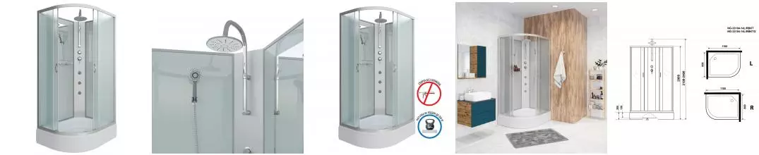 Душевая кабина «Niagara» NG-33184-14RBKTG 110/80 средний поддон матовая/серебро без крыши с гидромассажем правая Душевая кабина «Niagara» NG-33184-14RBKTG 110/80 средний поддон матовая/серебро без крыши с гидромассажем правая