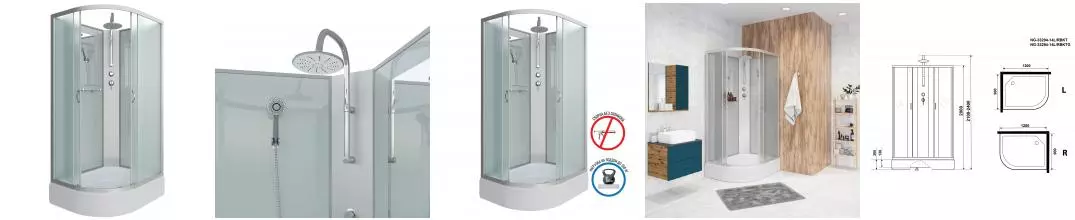 Душевая кабина «Niagara» NG-33294-14RBKT 120/90 средний поддон матовая/серебро без крыши правая Душевая кабина «Niagara» NG-33294-14RBKT 120/90 средний поддон матовая/серебро без крыши правая