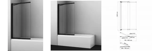 Шторка на ванну стеклянная «WasserKRAFT» Dill 61S02-80 Fixed 80/140 прозрачная/чёрная универсальная