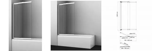 Шторка на ванну стеклянная «WasserKRAFT» Main 41S02-80 Fixed 80/140 прозрачная/хром универсальная