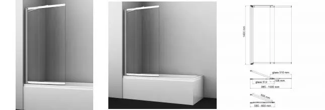 Шторка на ванну стеклянная «WasserKRAFT» Main 41S02-100WS Fixed 100/140 WasserSchutz прозрачная/хром универсальная