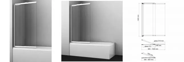 Шторка на ванну стеклянная «WasserKRAFT» Main 41S02-100 Fixed 100/140 прозрачная/хром универсальная