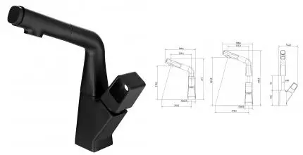 Смеситель для кухонной мойки «Lemark» Soul LM6008BL с выдвижным изливом чёрный Смеситель для кухонной мойки «Lemark» Soul LM6008BL с выдвижным изливом чёрный