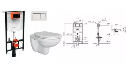 Комплект инсталляция с унитазом, крышкой и кнопкой смыва «Vitra» Normus L-box 9773B003-7206 белый