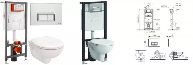 Комплект инсталляция с унитазом, крышкой и кнопкой смыва «Vitra» S40 L-box 9005B003-7211 белый