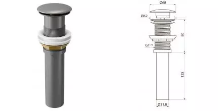 Донный клапан для раковины «Point» PN000Z1GM с механизмом Клик-Клак графит