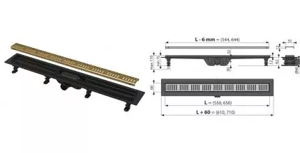 Душевой лоток «AlcaPlast» APZ10BLACK-650BRASS боковой выпуск бронза Душевой лоток «AlcaPlast» APZ10BLACK-650BRASS боковой выпуск бронза