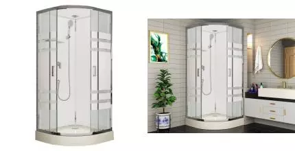 Душевая кабина «Esbano» ESE-80 СR 80/80 низкий поддон прозрачная с рисунком/белая