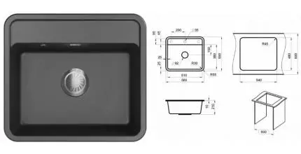 Мойка для кухни «Granula» Standart ST-5601 56/50 искусственный камень черная