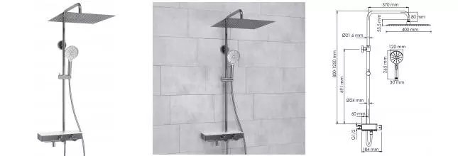 Душевая система «WasserKRAFT» A113.119.127.CH с термостатом хром/белая Душевая система «WasserKRAFT» A113.119.127.CH с термостатом хром/белая