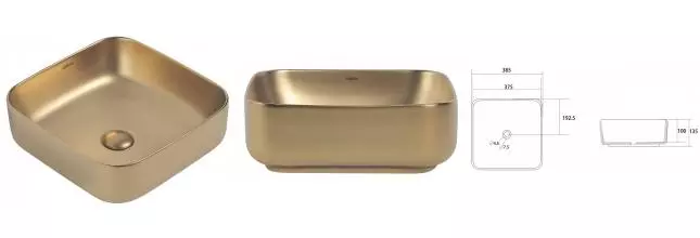 Раковина «Abber» Rechteck 38/38 фарфоровая золото матовое